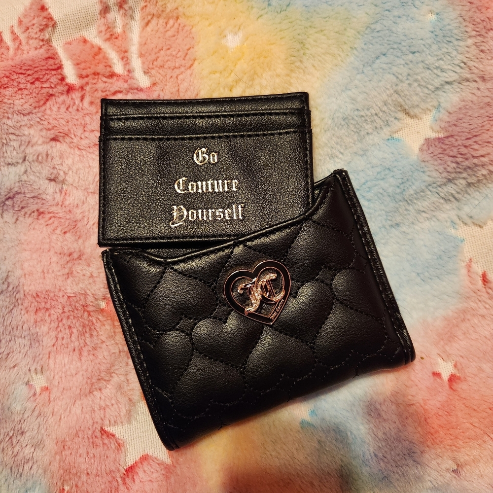 Juicy Couture Black Quilted Heart Wallet With Pull Out Card Holder